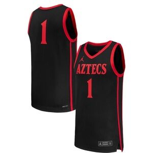 Jordan Black and Red Aztecs Basketball Jersey #1